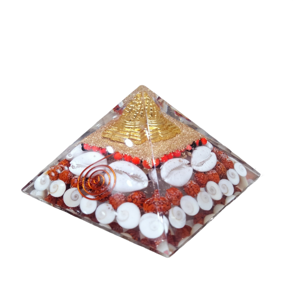Shree Yantra Orgone Pyramid with Gomti Chakra for Abundance