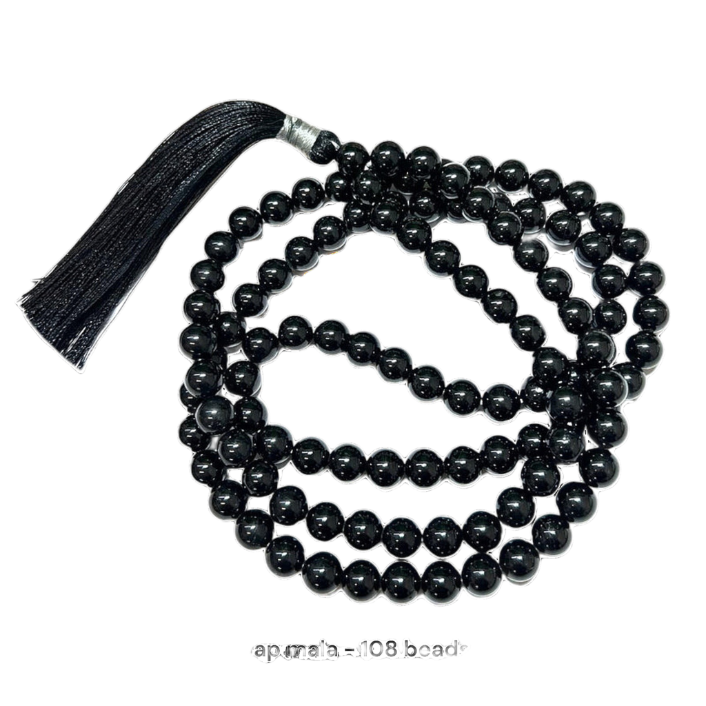 Black Tourmaline Jap Mala: 108 Bead Protective Crystal Beads