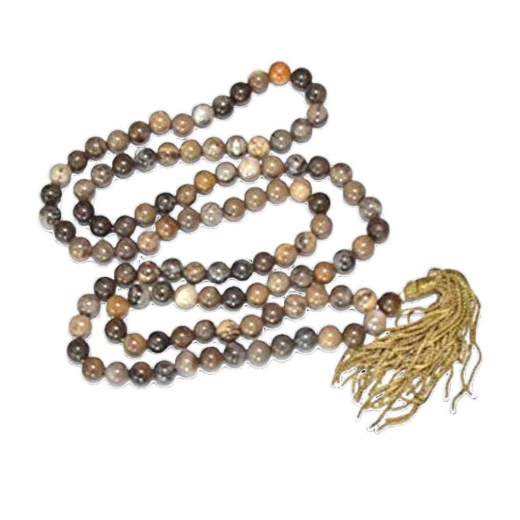 Petrified Wood Jap Mala: 108 Bead Spiritual Prayer Beads