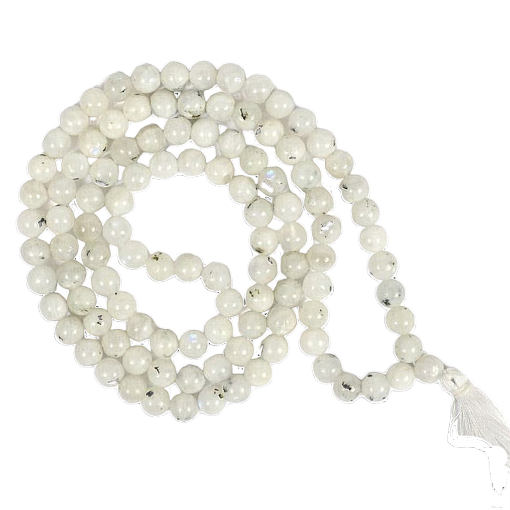 Rainbow Moonstone Jap Mala: 108 Bead Meditation Prayer Beads