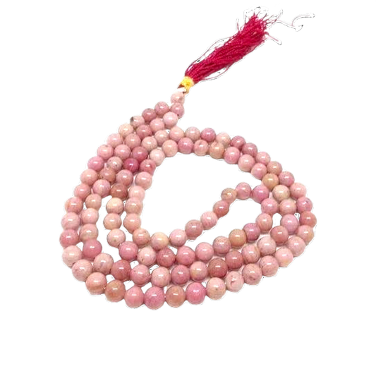 Rhodochrosite Jap Mala: 108 Bead Crystal Healing Prayer Beads