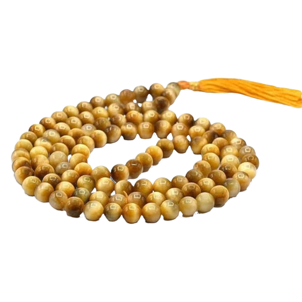 Yellow Cat's Eye Jap Mala: 108 Bead Crystal Japa Mala