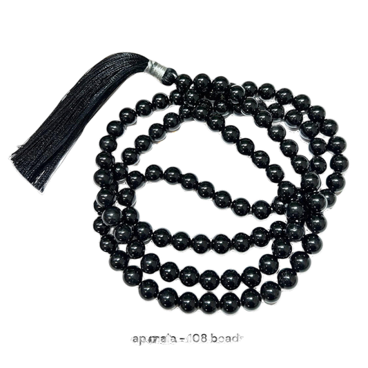 Black Tourmaline Jap Mala: 108 Bead Protective Crystal Beads