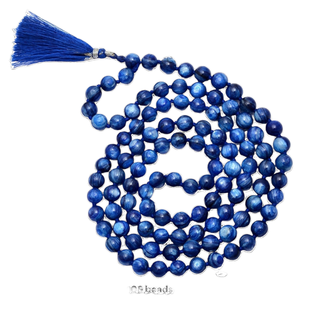 Blue Kyanite Jap Mala: 108 Bead Chakra Healing Prayer Beads