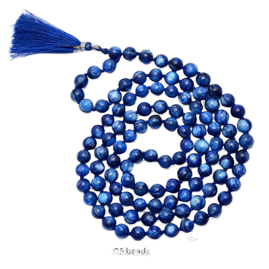 Blue Kyanite Jap Mala: 108 Bead Chakra Healing Prayer Beads