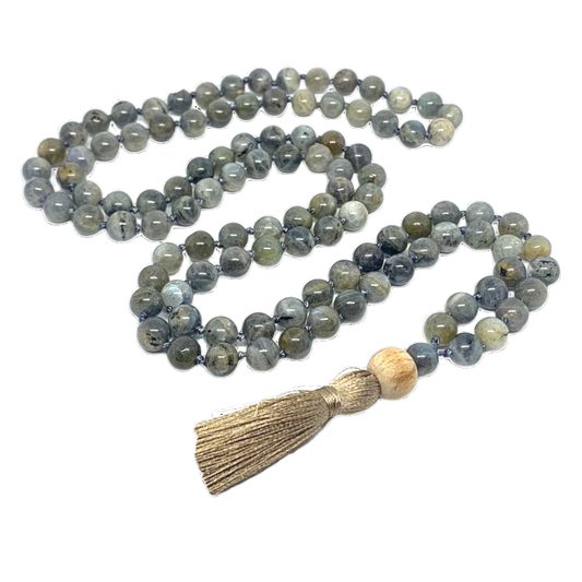 Aura Labradorite Jap Mala: 108 Spiritual Crystal Beads